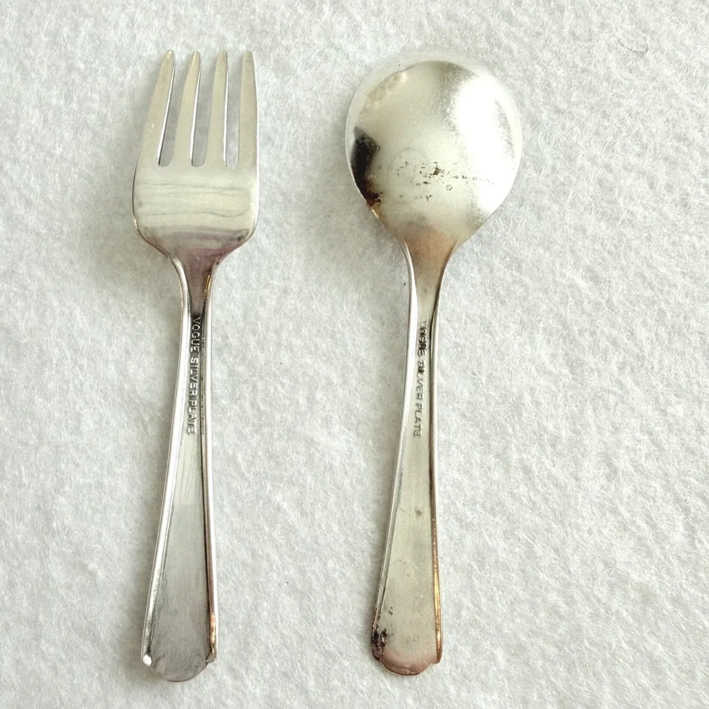 Vintage Vogue Silver Plate Child Fork & Spoon‎ Set 5″ Junior Flatware